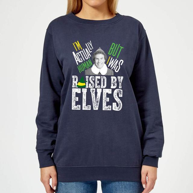 Elf Raised By Elves Damen Weihnachtspullover – Navy - M on Productcaster.