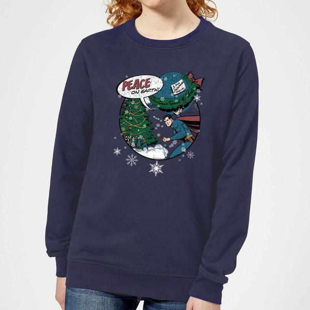 DC Superman Peace On Earth Women's Christmas Jumper - Navy - L on Productcaster.