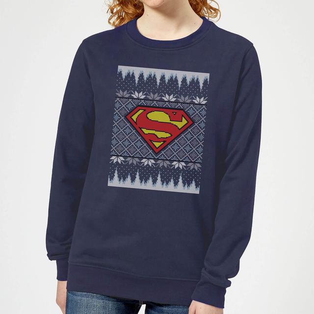 DC Superman Knit Damen Weihnachtspullover - Navy Blau - S on Productcaster.