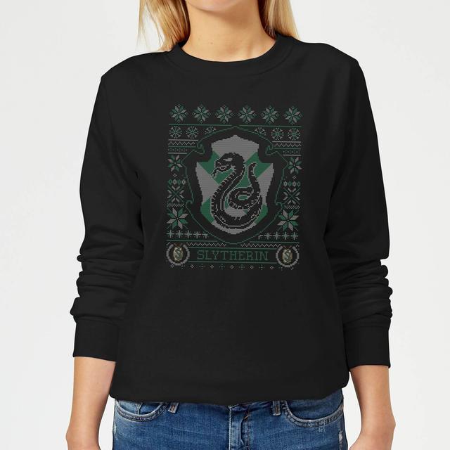 Harry Potter Slytherin Crest Women's Christmas Jumper - Black - S on Productcaster.