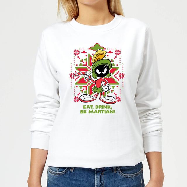 Looney Tunes Eat Drink Be Martian Women's Christmas Jumper - White - XL on Productcaster.