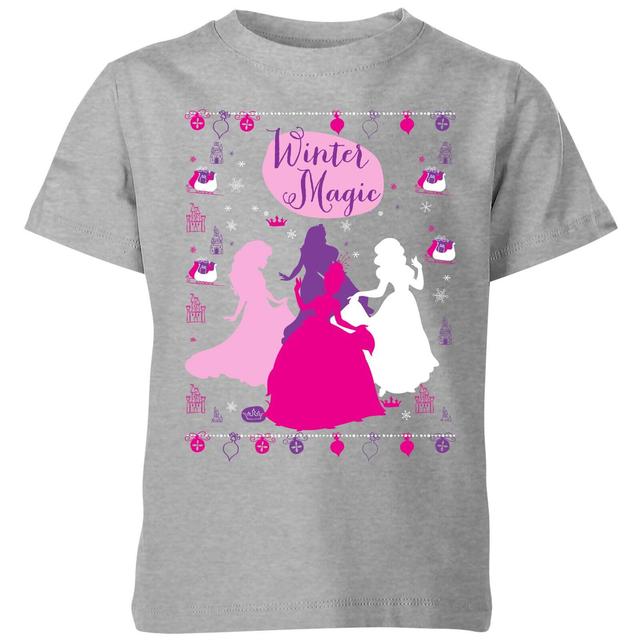 Disney Princess Silhouettes Kids' Christmas T-Shirt - Grey - 3-4 Years on Productcaster.