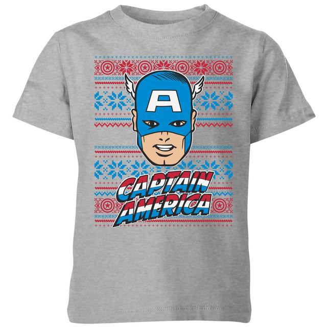 Marvel Captain America Face Kids' Christmas T-Shirt - Grey - 11-12 Years - Grey on Productcaster.