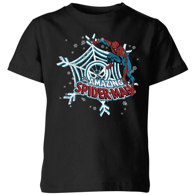 Marvel The Amazing Spider-Man Snowflake Web Kids' Christmas T-Shirt - Black - 9-10 Jahre - Schwarz on Productcaster.