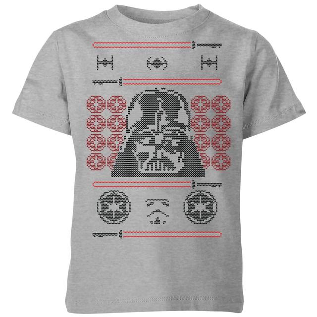 Star Wars Darth Vader Face Knit Kids' Christmas T-Shirt - Grey - 5-6 años - Gris on Productcaster.