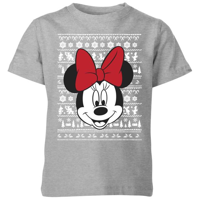 Disney Minnie Face Kids' Christmas T-Shirt - Grey - 3-4 años on Productcaster.