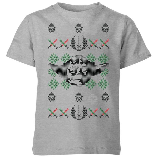 Star Wars Yoda Face Knit Kids' Christmas T-Shirt - Grey - 5-6 años on Productcaster.