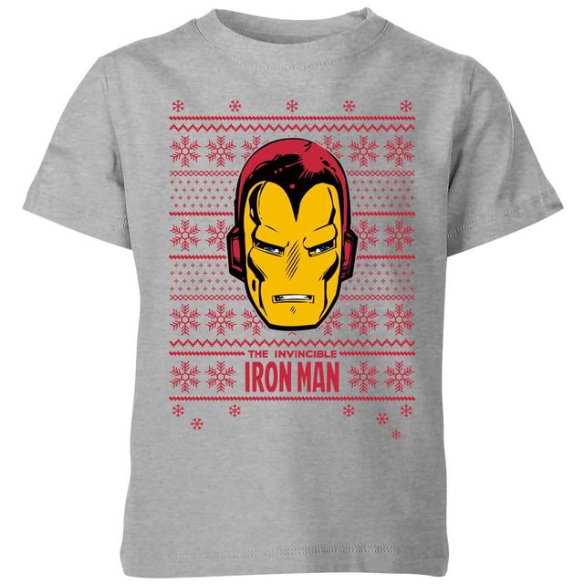 Marvel Iron Man Face kinder Christmas t-shirt - Grijs - 98/104 (3-4 jaar) - Grijs on Productcaster.