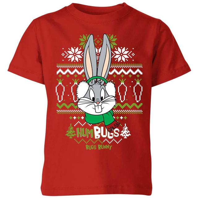 Looney Tunes Bugs Bunny Knit Kids' Christmas T-Shirt - Red - 7-8 år on Productcaster.