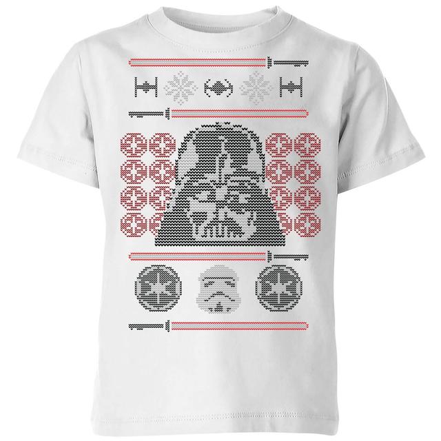 Star Wars Darth Vader Face Knit Kids' Christmas T-Shirt - White - 5-6 Years on Productcaster.