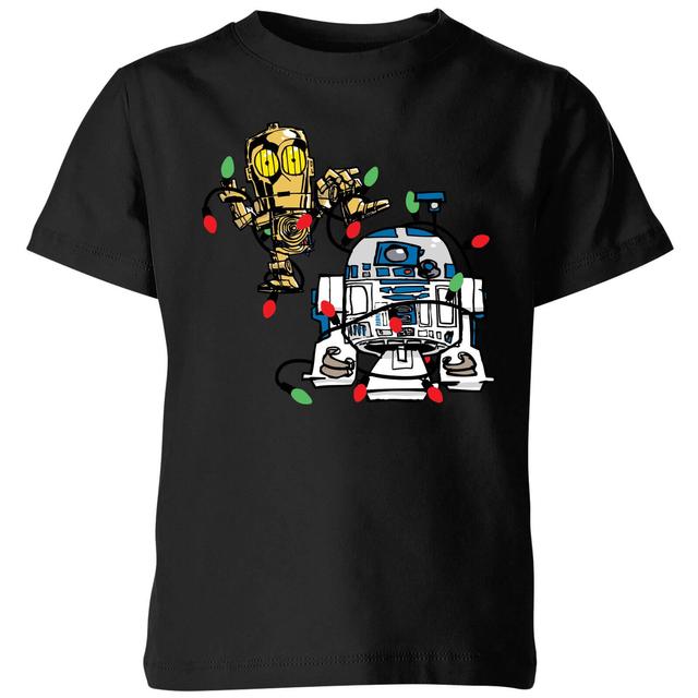 Star Wars Tangled Fairy Lights Droids Kids' Christmas T-Shirt - Black - 11-12 Years on Productcaster.