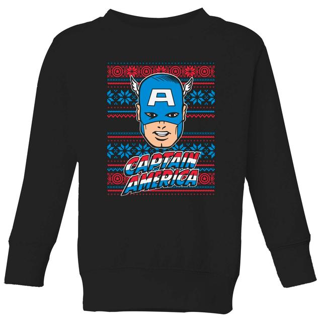 Marvel Captain America Face Kids' Christmas Jumper - Black - 7-8 años - Negro on Productcaster.