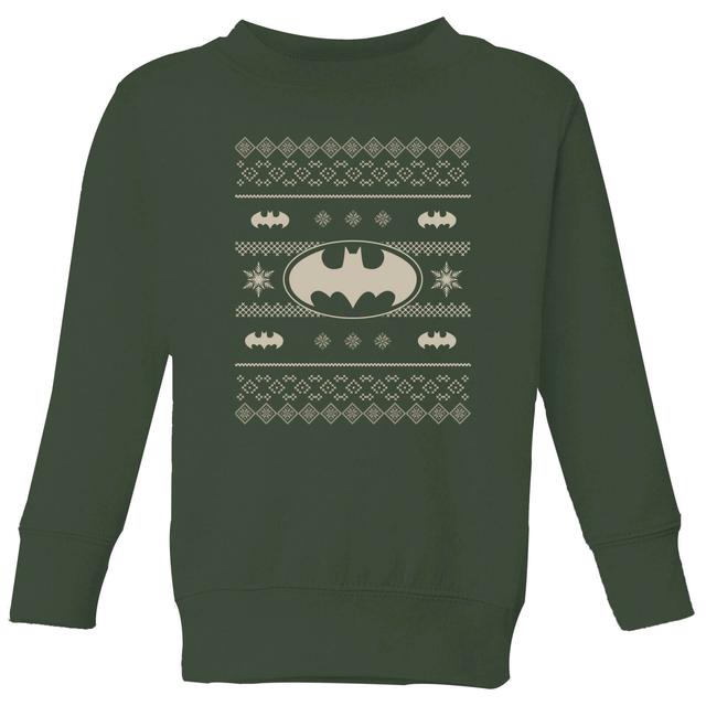 DC Batman Knit Pattern Kinder Weihnachtspullover - Dunkelgrün - 9-10 Jahre - Forest Green on Productcaster.