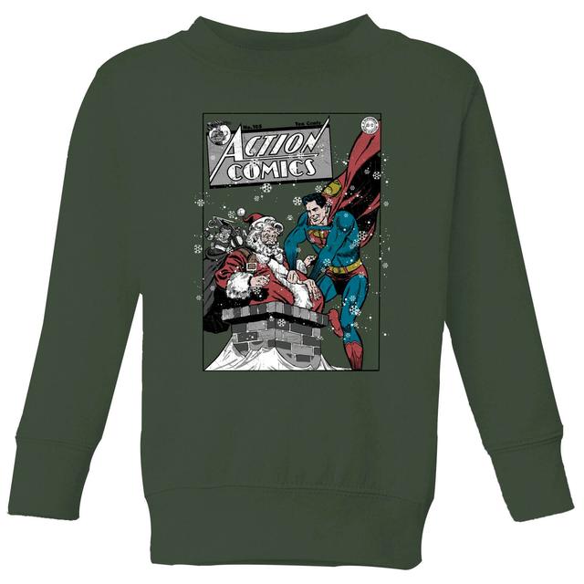 DC Superman Action Comics Kinder Weihnachtspullover - Dunkelgrün - 5-6 Jahre - Forest Green on Productcaster.