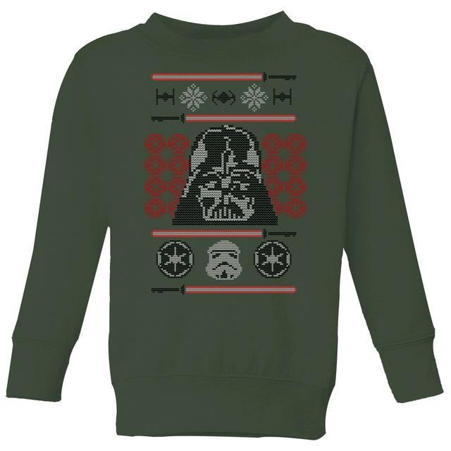 Star Wars Darth Vader Face Knit Kids' Christmas Jumper - Forest Green - 7-8 años - Forest Green on Productcaster.