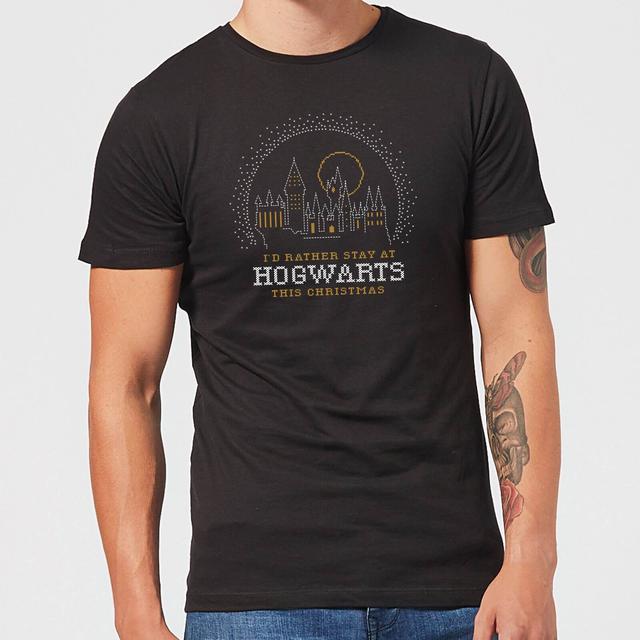 Harry Potter I'd Rather Stay At Hogwarts kerst t-shirt - Zwart - L on Productcaster.