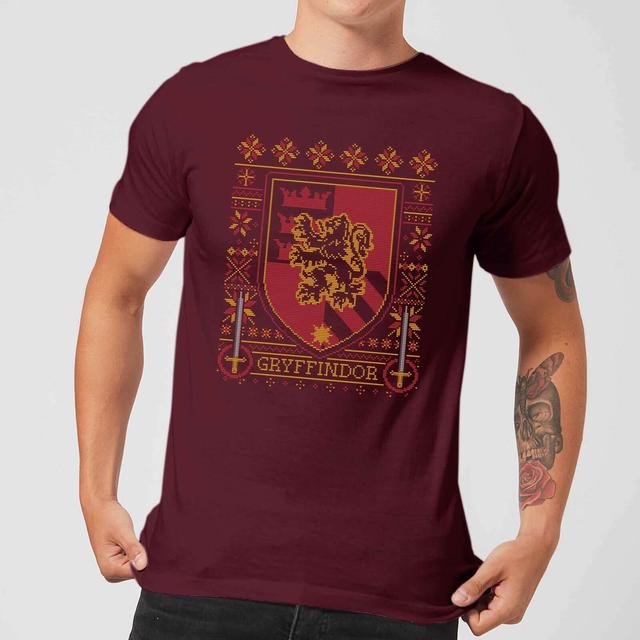 T-Shirt Harry Potter Grifondoro Crest Christmas - Burgundy - Uomo - L on Productcaster.