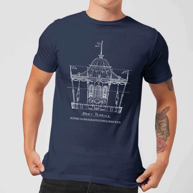 Mary Poppins Carousel Sketch Herren Christmas T-Shirt - Navy Blau - S - Marineblau on Productcaster.