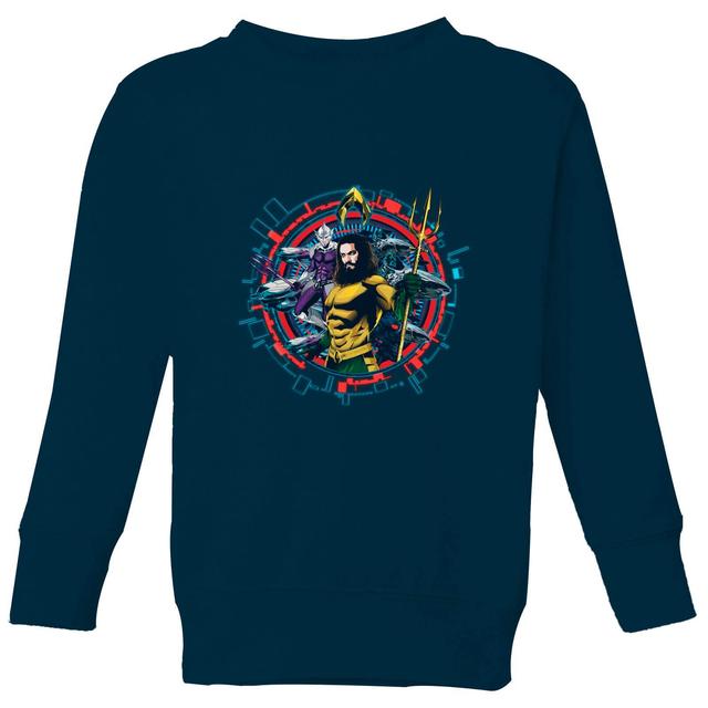 Aquaman Circular Portrait Kids' Sweatshirt - Navy - 9-10 Years on Productcaster.