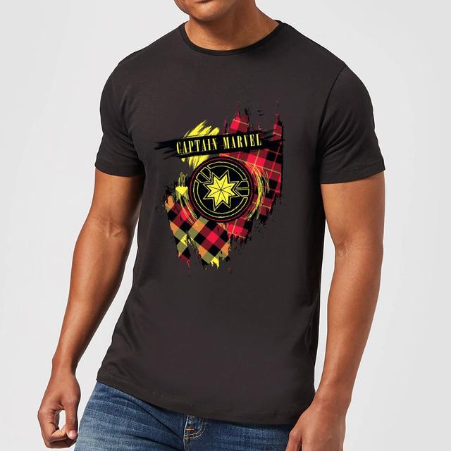 Captain Marvel Tartan Patch Men's T-Shirt - Black - L on Productcaster.