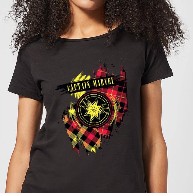 Captain Marvel Tartan Patch T-shirt Femme - Noir - XXL on Productcaster.