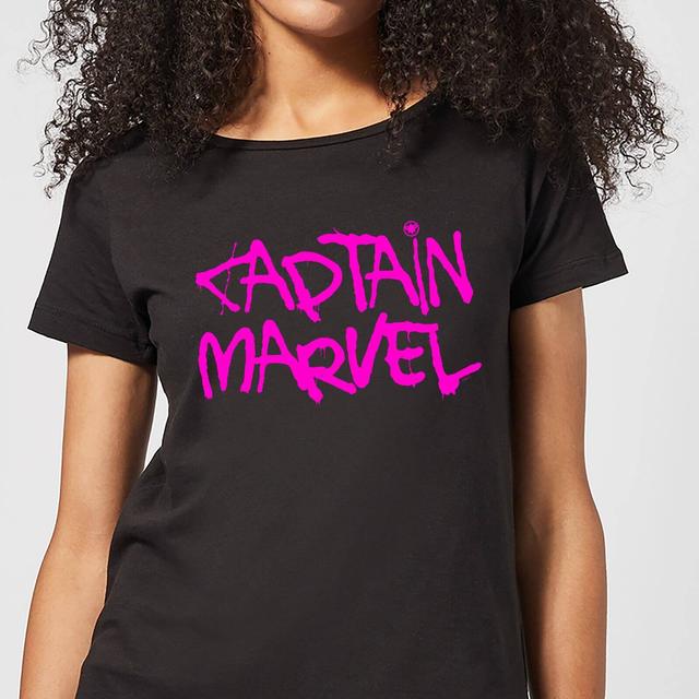 Captain Marvel Spray Text Damen T-Shirt - Schwarz - 3XL - Schwarz on Productcaster.