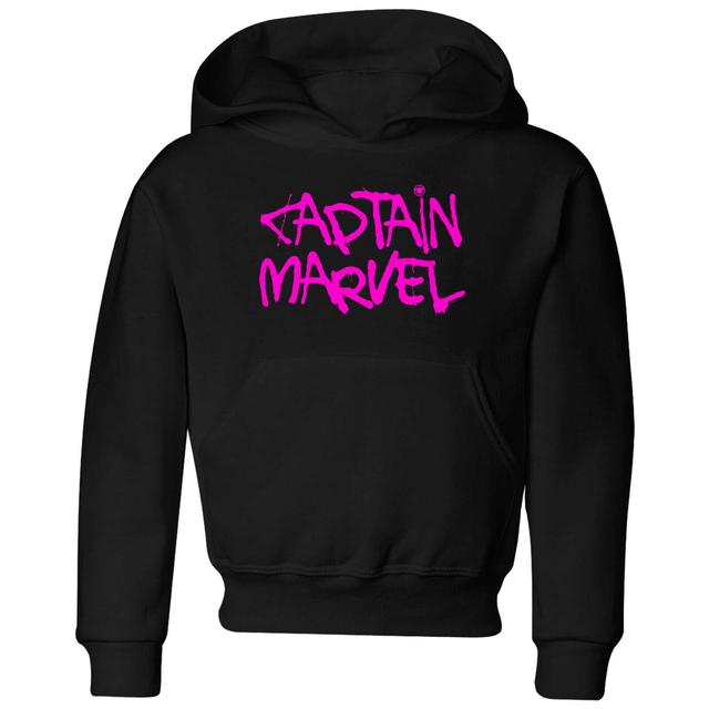 Captain Marvel Spray Text Kids' Hoodie - Black - 3-4 år on Productcaster.