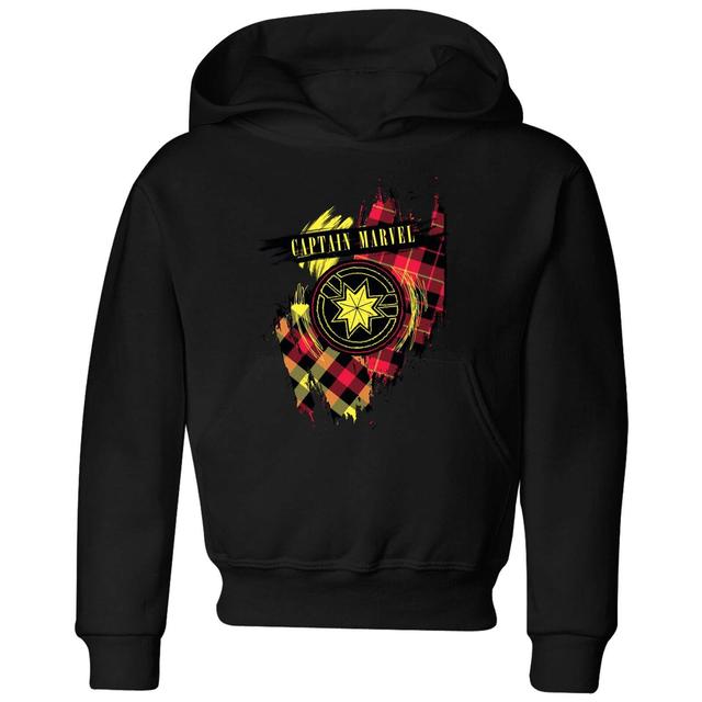 Captain Marvel Tartan Patch Kids' Hoodie - Black - 7-8 Jahre - Schwarz on Productcaster.