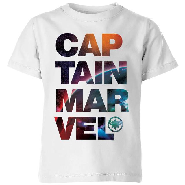 Captain Marvel Space Text Kids' T-Shirt - White - 9-10 Jahre on Productcaster.