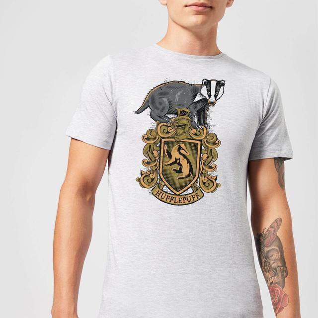 Harry Potter Hufflepuff Drawn Crest Men's T-Shirt - Grey - L on Productcaster.