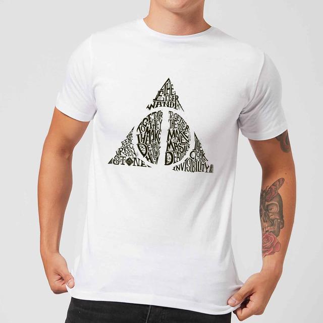 Harry Potter Deathly Hallows Text Men's T-Shirt - White - XL on Productcaster.