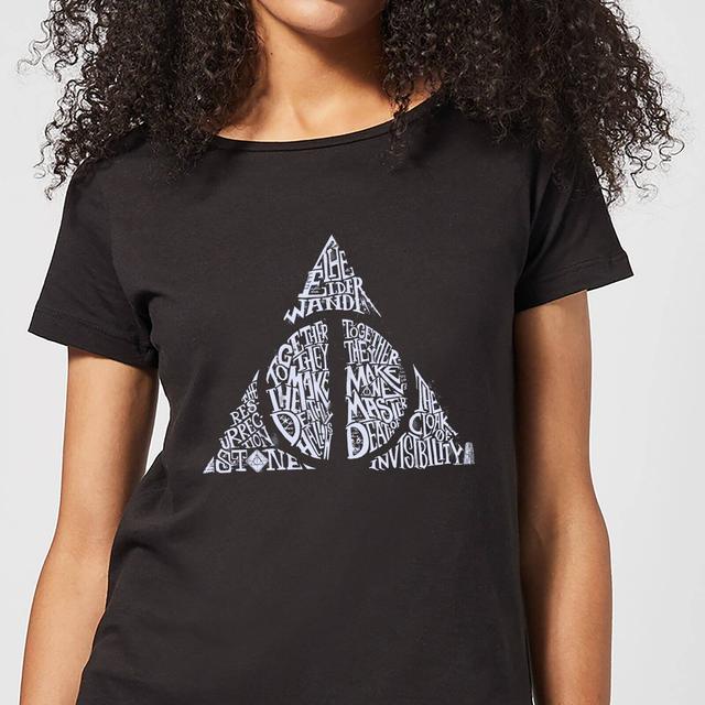 Harry Potter Deathly Hallows Text Women's T-Shirt - Black - M on Productcaster.