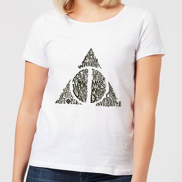 Harry Potter Deathly Hallows Text Women's T-Shirt - White - L on Productcaster.