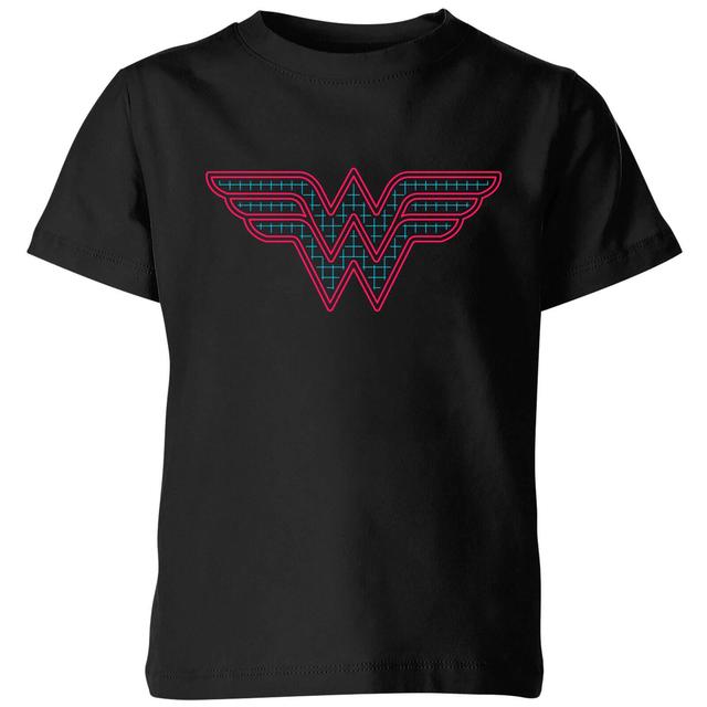 Justice League Wonder Woman Retro Grid Logo Kids' T-Shirt - Black - 11-12 Jahre - Schwarz on Productcaster.