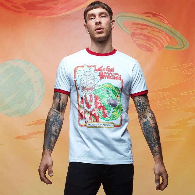 Rick and Morty Riggity Riggity Wrecked ringer t-shirt - Wit/Rood - S on Productcaster.