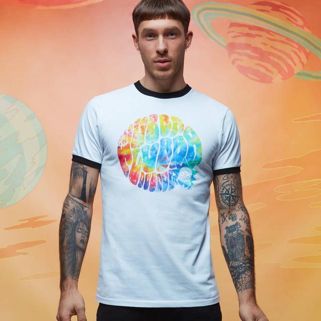 Rick and Morty Wubba Lubba Dub Dub Rainbow Psychedelic ringer t-shirt - Wit/Zwart - XL on Productcaster.