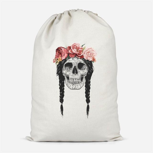 Skull And Flowers Cotton Storage Bag - Groß on Productcaster.