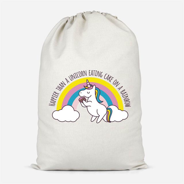 Happier Than A Unicorn Eating Cake Cotton Storage Bag - Large on Productcaster.