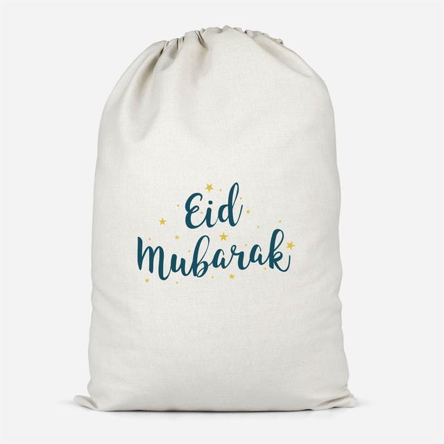 Eid Mubarak Script Yellow Stars Cotton Storage Bag - Groß on Productcaster.