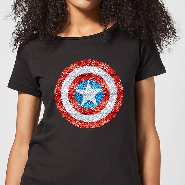 Marvel Captain America Pixelated Shield dames t-shirt - Zwart - L on Productcaster.