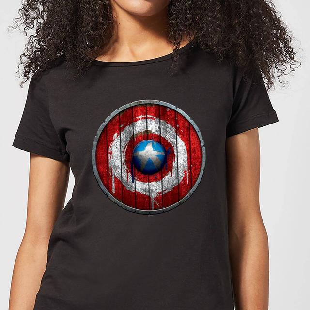 Marvel Captain America Wooden Shield Damen T-Shirt - Schwarz - L on Productcaster.