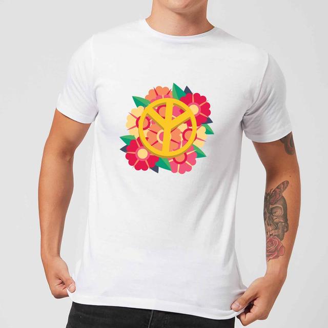 Peace Symbol Floral Men's T-Shirt - White - M on Productcaster.