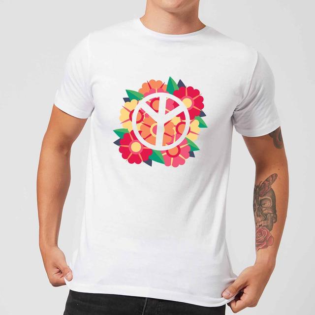 Peace Symbol Floral Men's T-Shirt - White - XXL - Weiß on Productcaster.