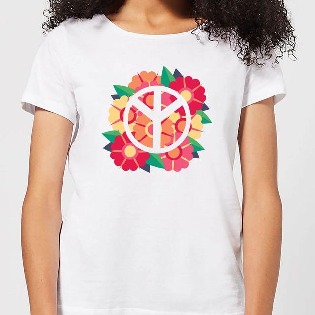 Peace Symbol Floral Women's T-Shirt - White - M - White on Productcaster.