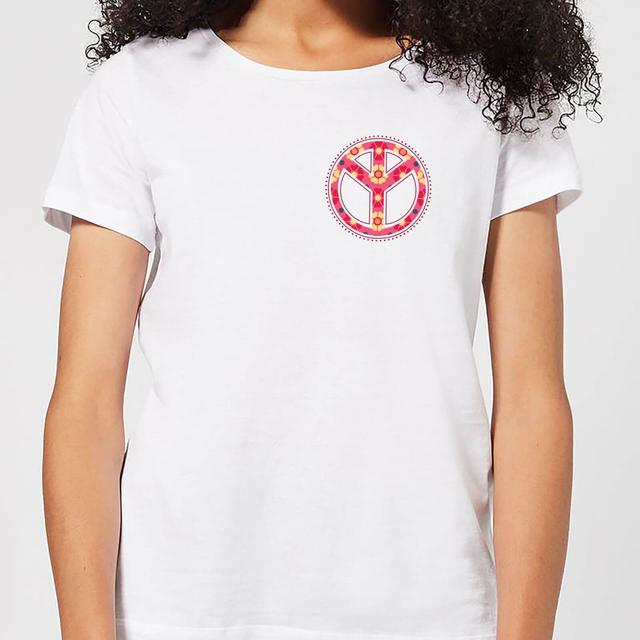 Floral Pattern Peace Symbol Women's T-Shirt - White - M on Productcaster.