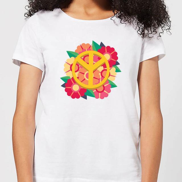 Peace Symbol Floral Women's T-Shirt - White - L - Weiß on Productcaster.