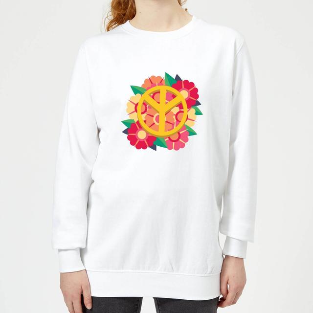 Peace Symbol Floral Women's Sweatshirt - White - XXL - White on Productcaster.