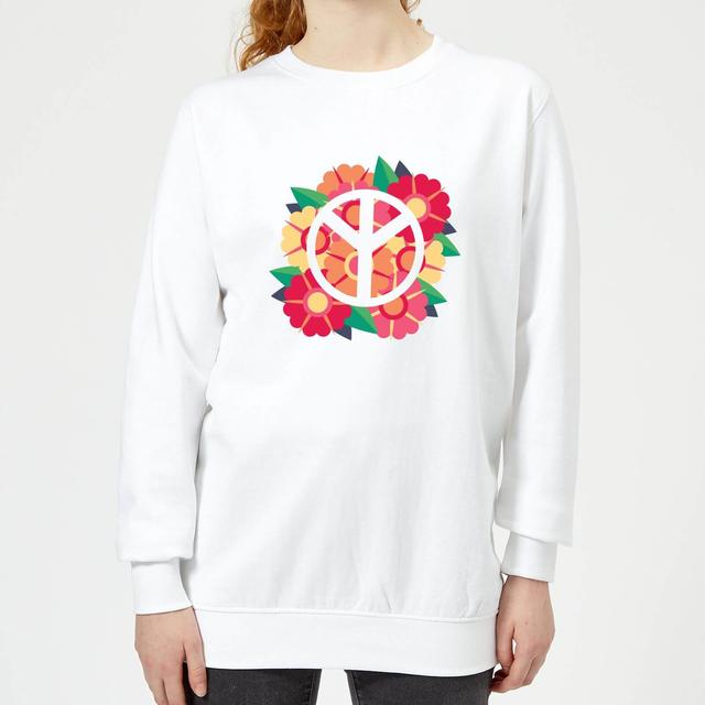 Peace Symbol Floral Women's Sweatshirt - White - L - Weiß on Productcaster.