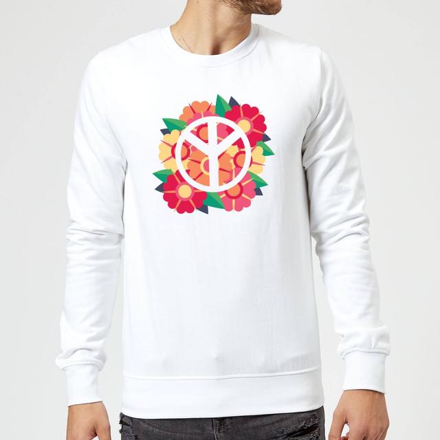 Peace Symbol Floral Sweatshirt - White - M - Weiß on Productcaster.