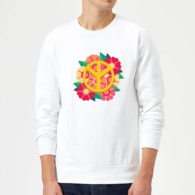 Peace Symbol Floral Sweatshirt - White - L - Weiß on Productcaster.